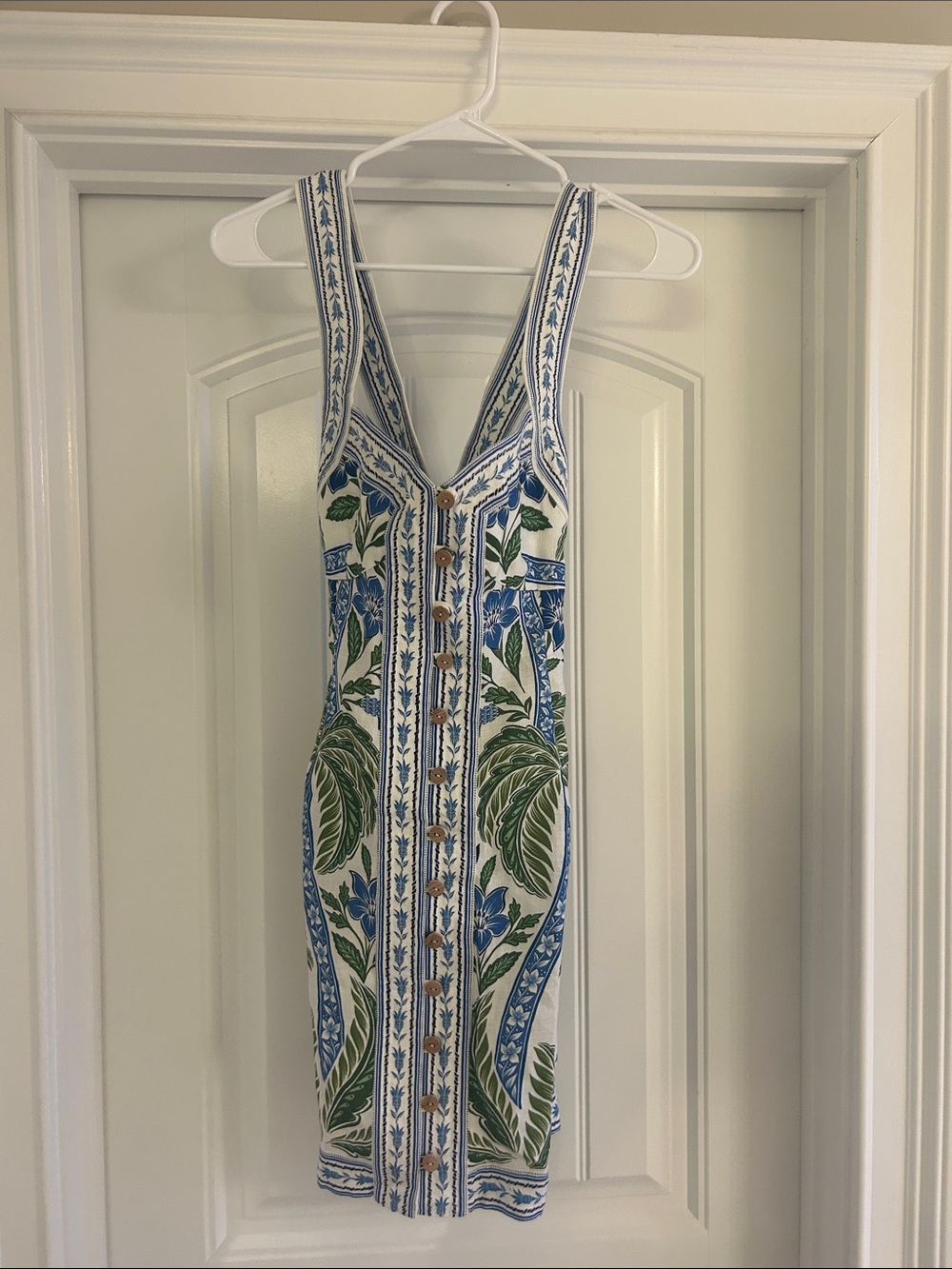 FARM Rio White Mini Dress with Blue and Green Floral Print - Picture 3 of 5